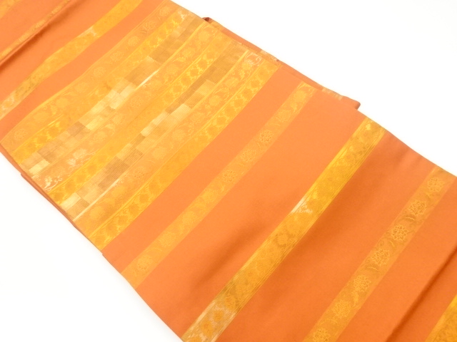 リサイクル　横段に花唐草模様織出し名古屋帯